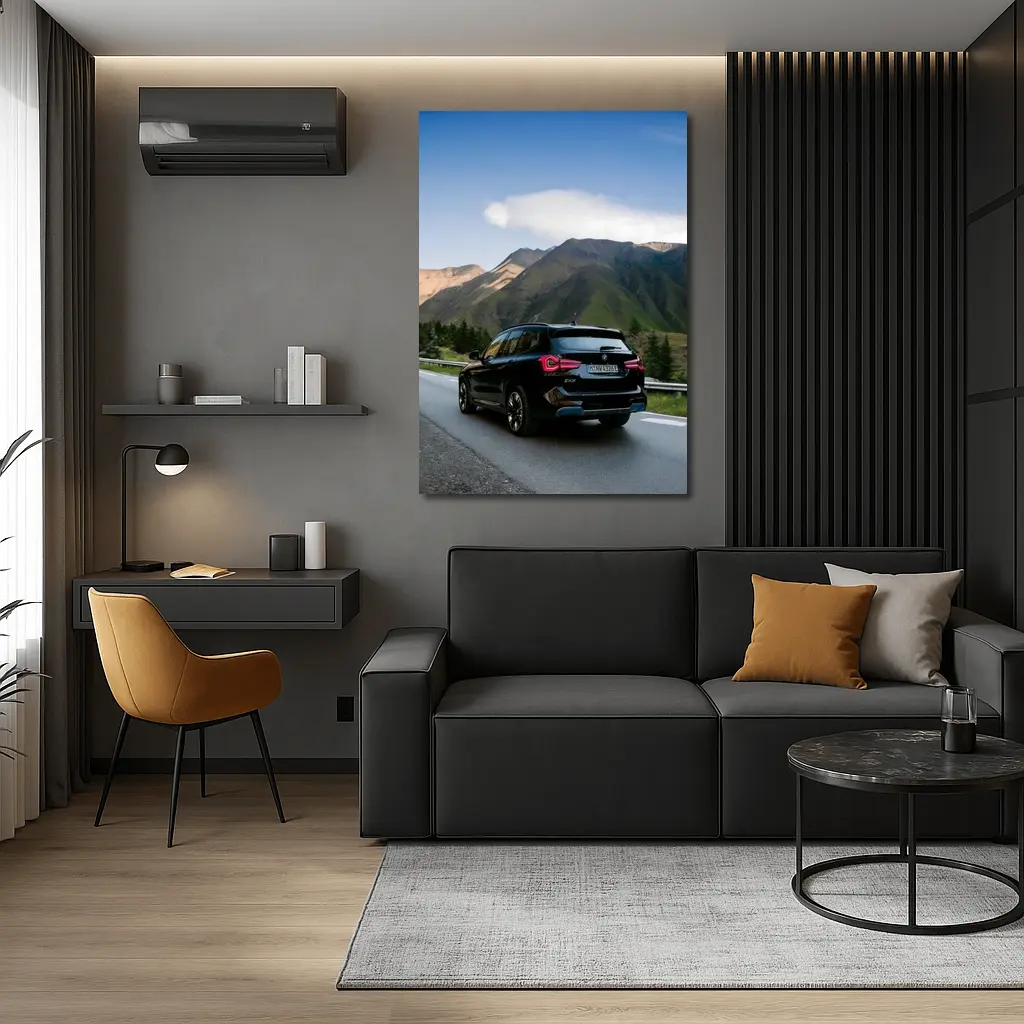 BMW iX3 Black SUV Mountain Road Drive – Wall Art