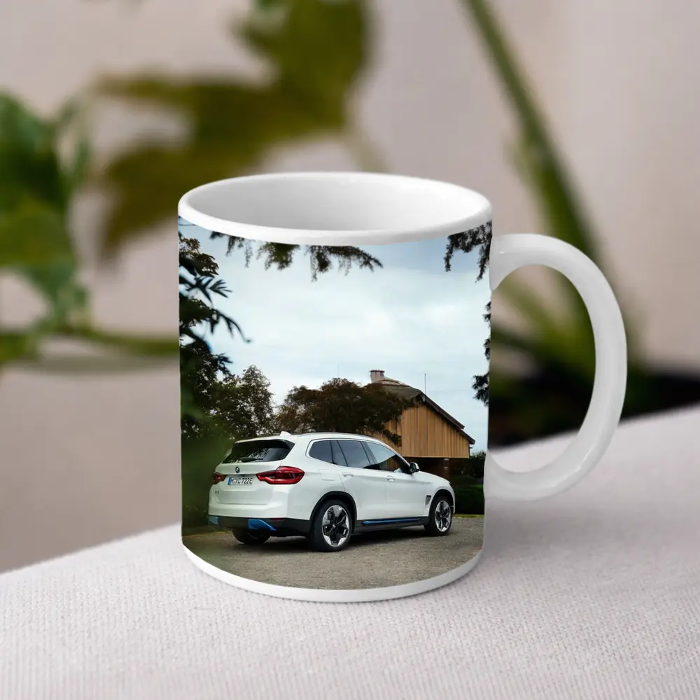 BMW iX3 White SUV Rural Driveway – Mugs
