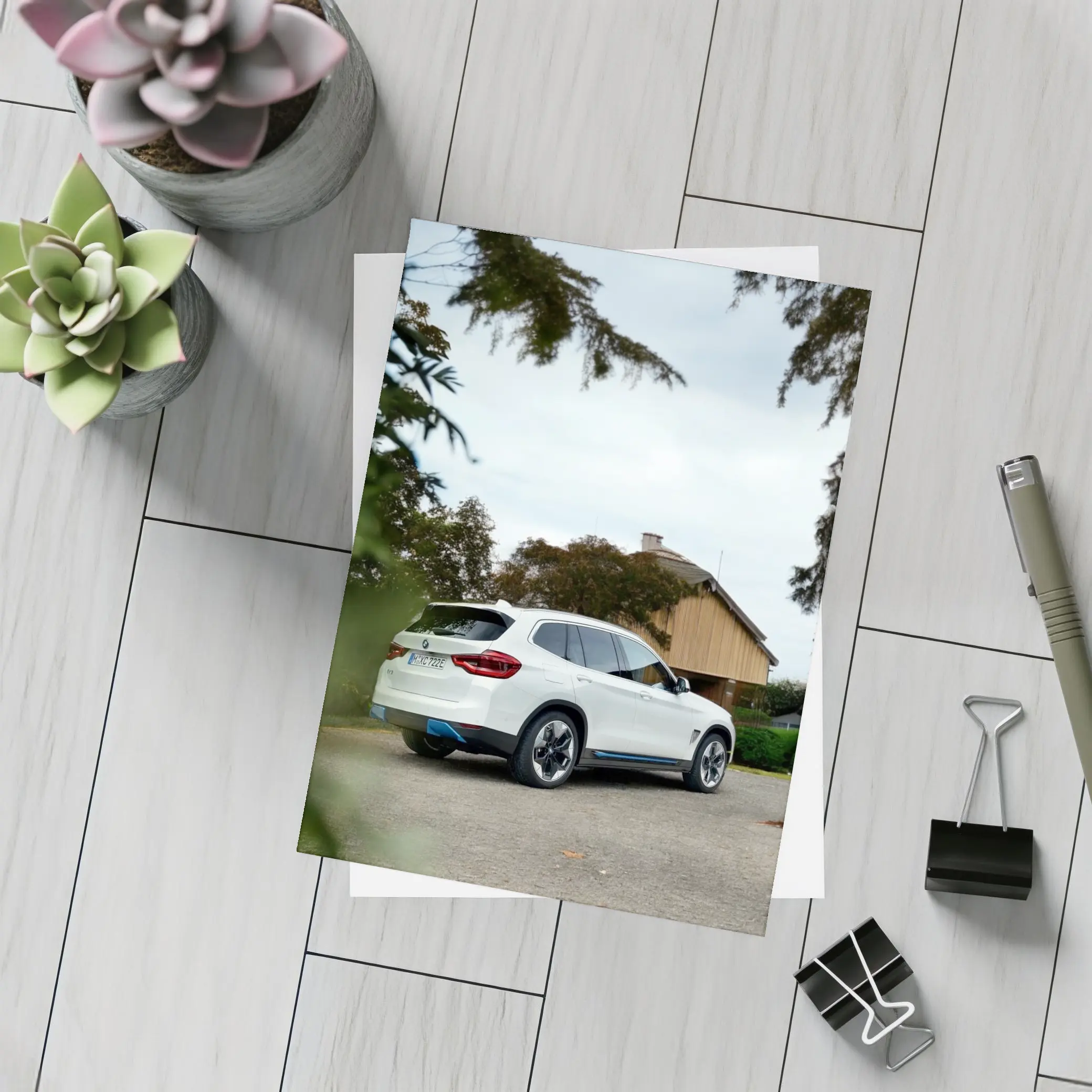 BMW iX3 White SUV Rural Driveway – Postcards