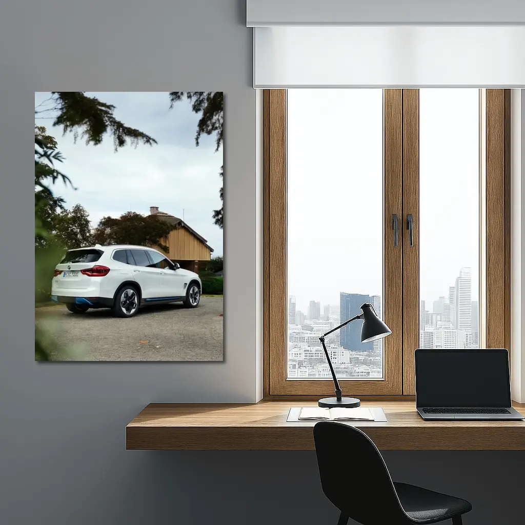 BMW iX3 White SUV Rural Driveway – Wall Art