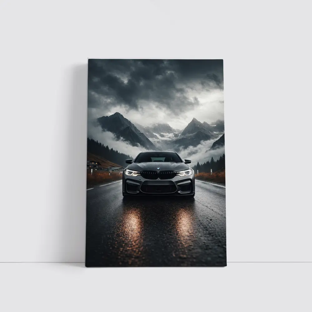 BMW M5 on Rainy Mountain Road – Wall Art