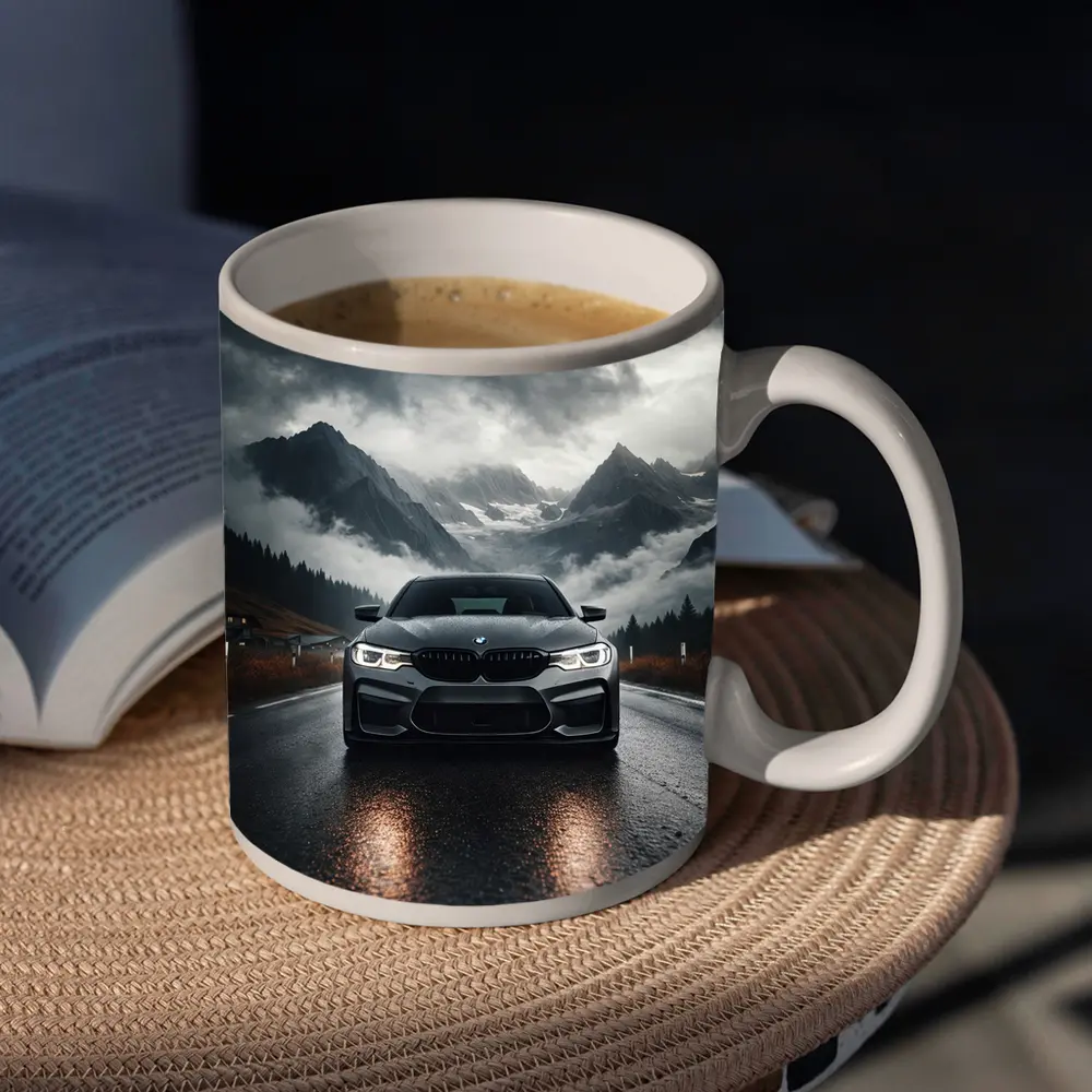 BMW M5 on Rainy Mountain Road – Mugs