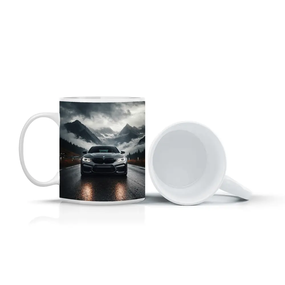 BMW M5 on Rainy Mountain Road – Mugs