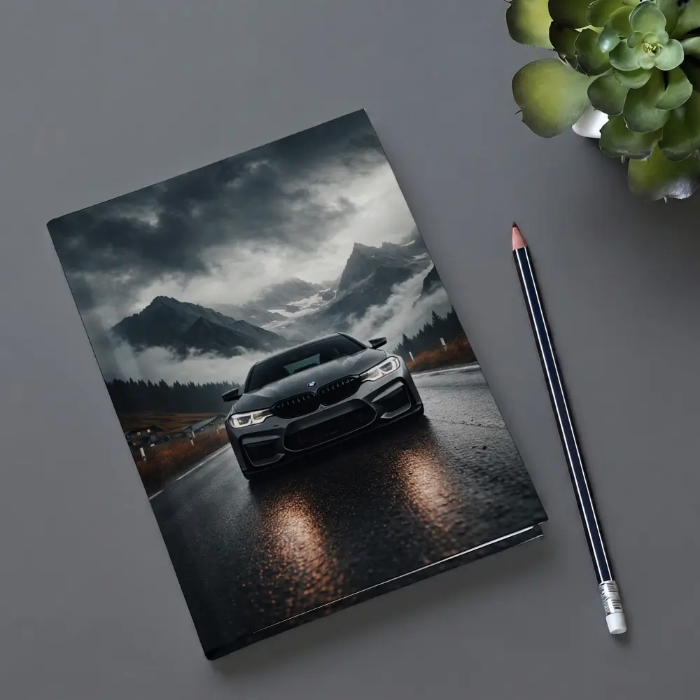 BMW M5 on Rainy Mountain Road – Notebooks