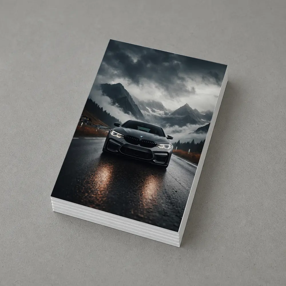 BMW M5 on Rainy Mountain Road – Postcards