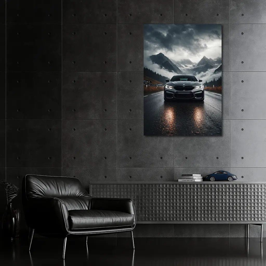 BMW M5 on Rainy Mountain Road – Wall Art