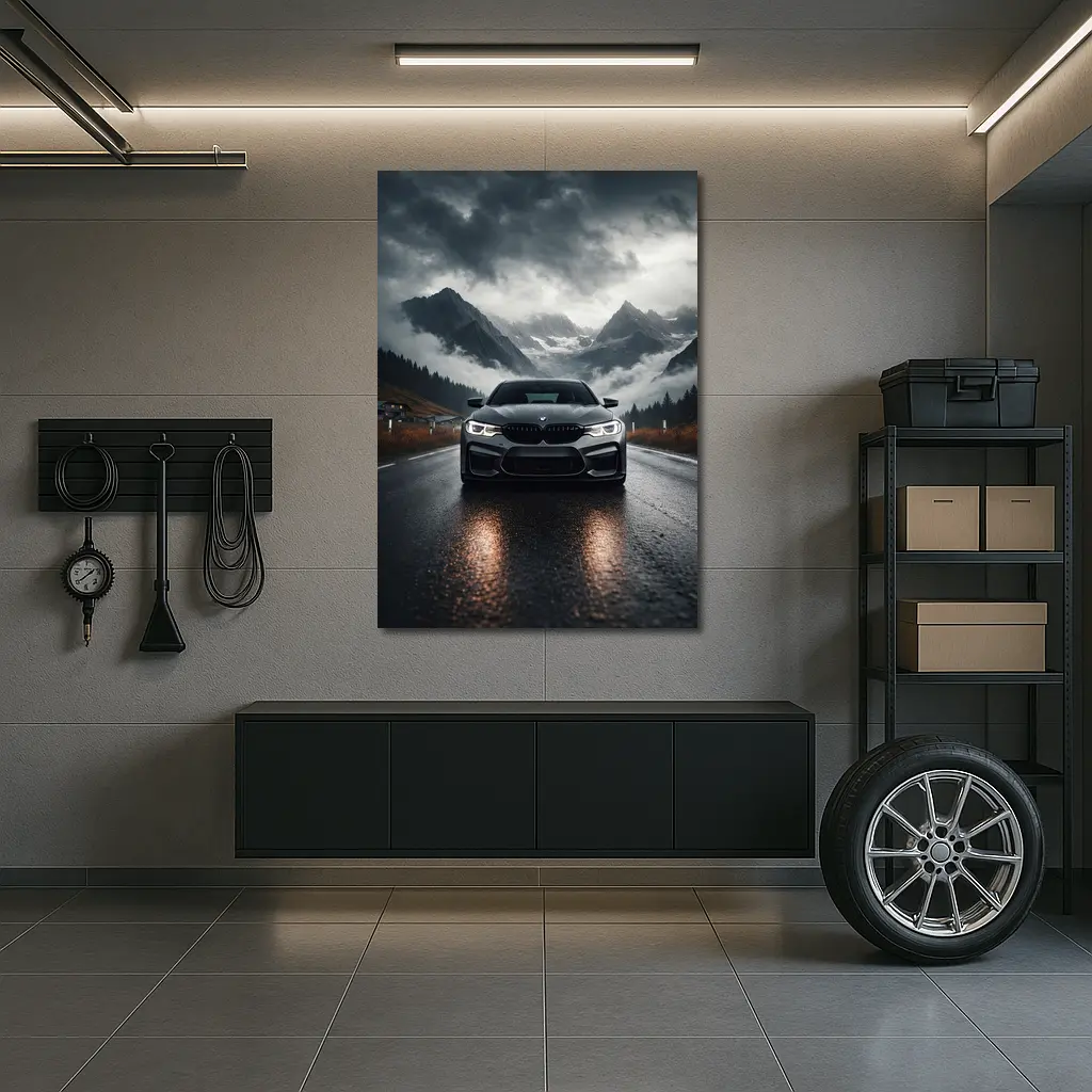 BMW M5 on Rainy Mountain Road – Wall Art