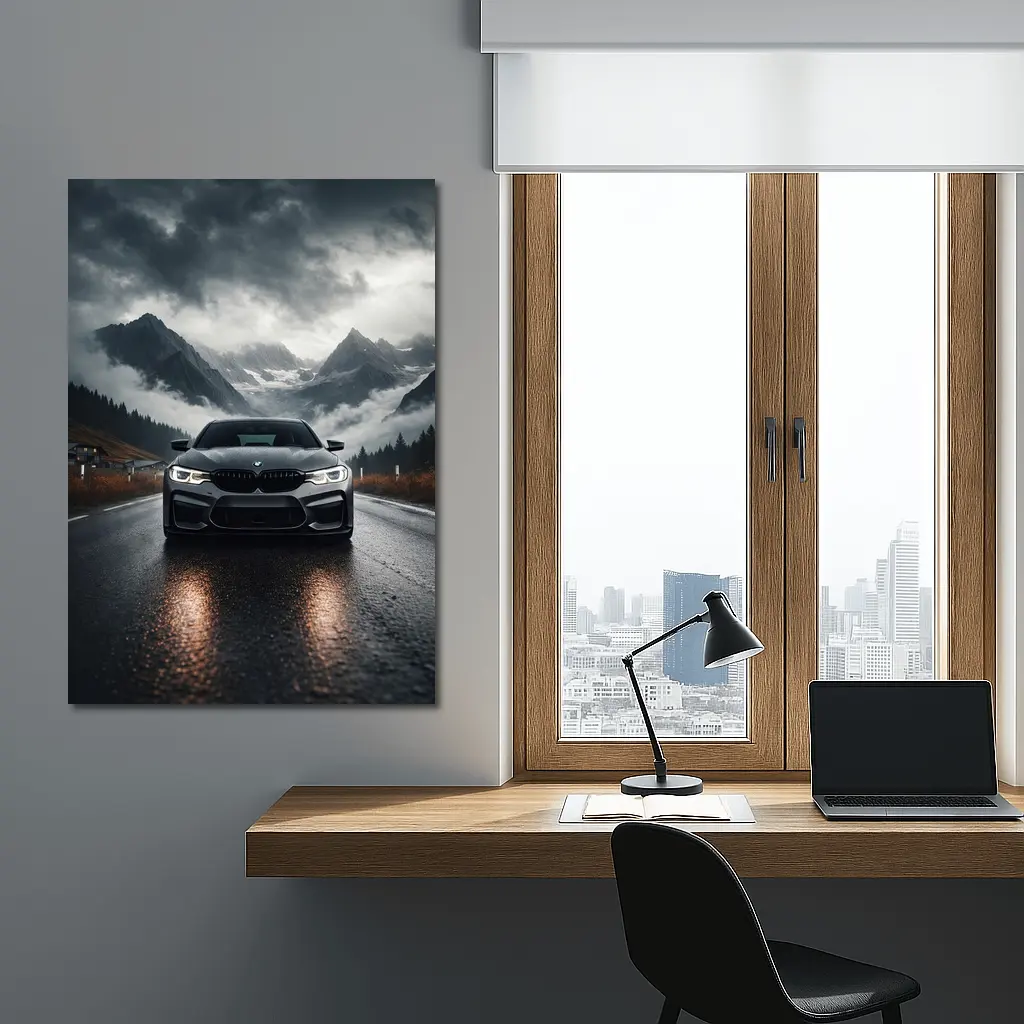 BMW M5 on Rainy Mountain Road – Wall Art