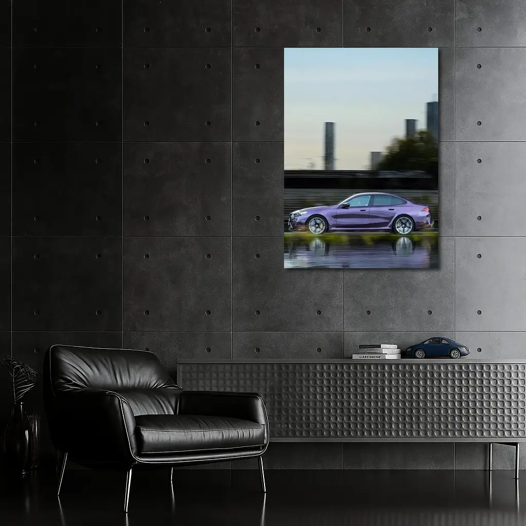 BMW M5 Purple Speeding Through City Streets – Wall Art