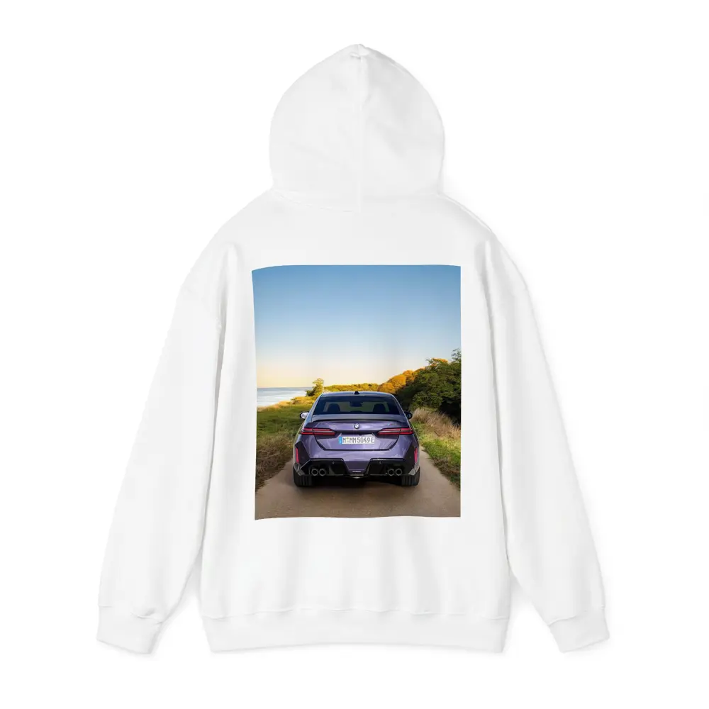 BMW M5 Rear View Coastal Road Sunset – Hoodies