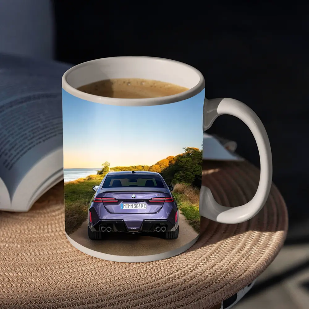 BMW M5 Rear View Coastal Road Sunset – Mugs