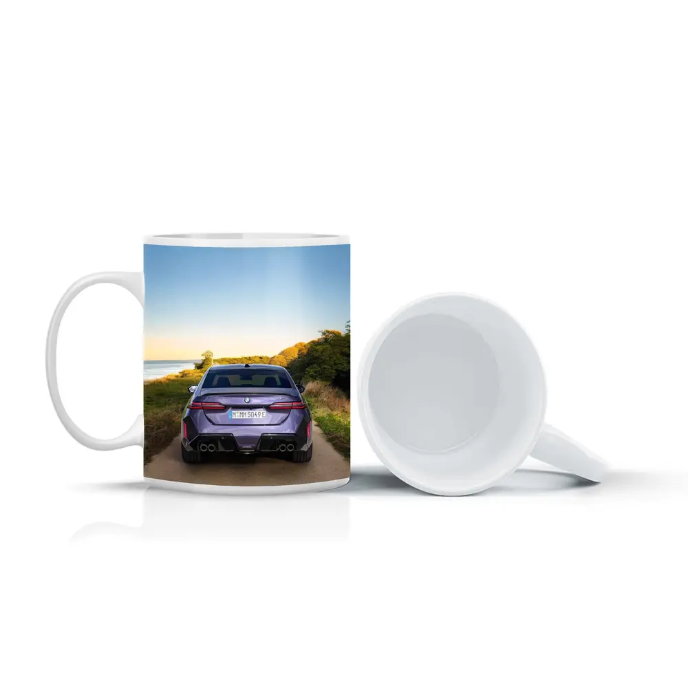 BMW M5 Rear View Coastal Road Sunset – Mugs