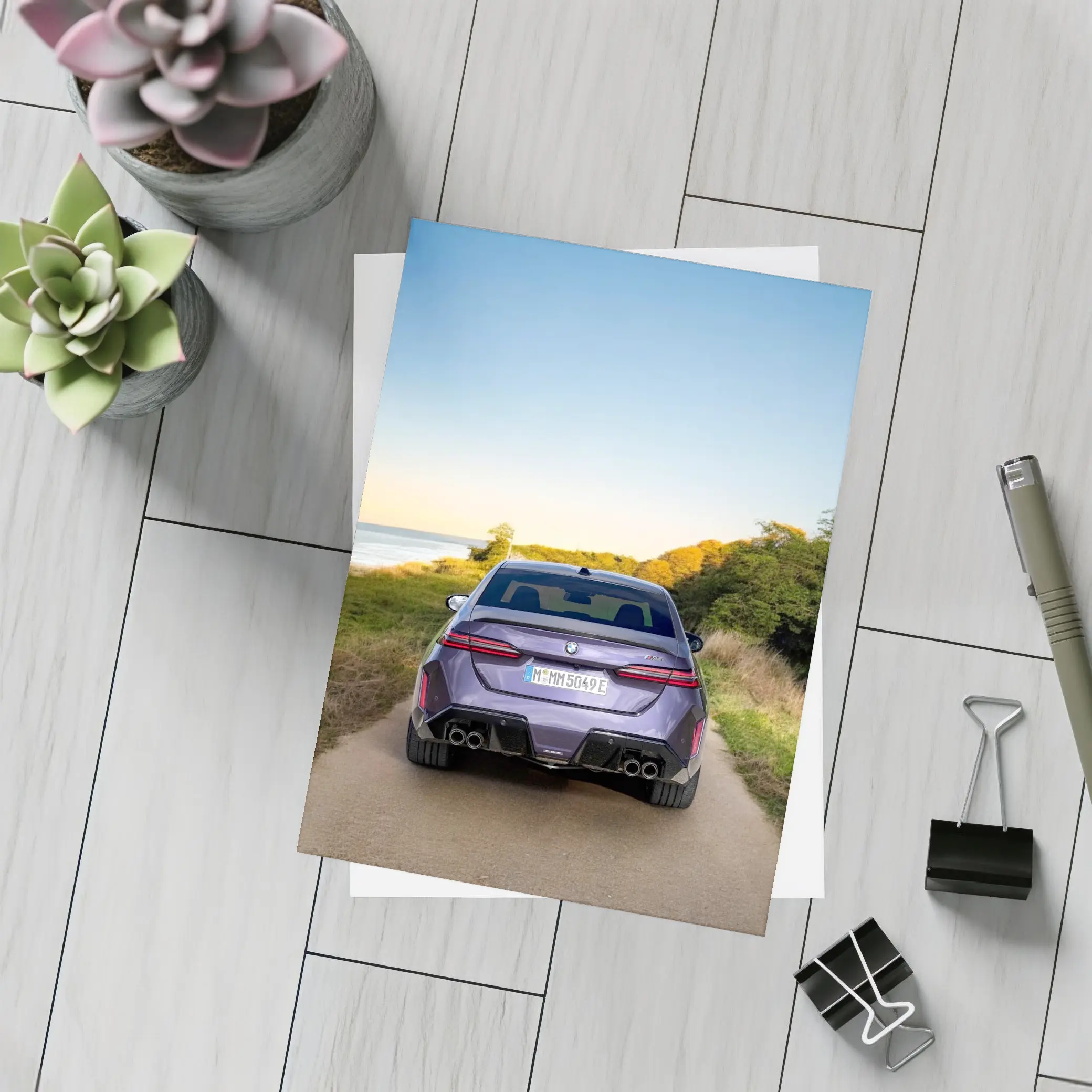 BMW M5 Rear View Coastal Road Sunset – Postcards