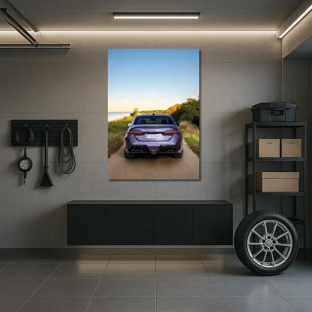 BMW M5 Rear View Coastal Road Sunset – Wall Art