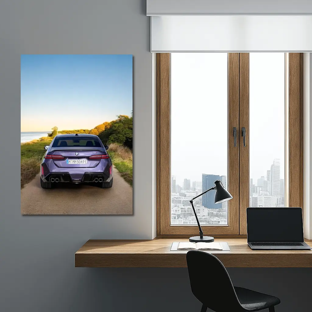 BMW M5 Rear View Coastal Road Sunset – Wall Art