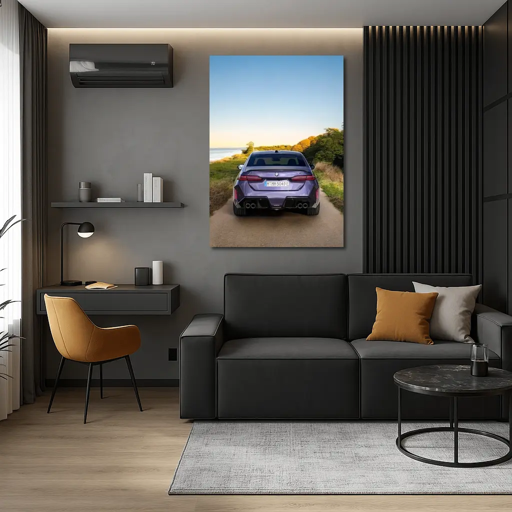 BMW M5 Rear View Coastal Road Sunset – Wall Art