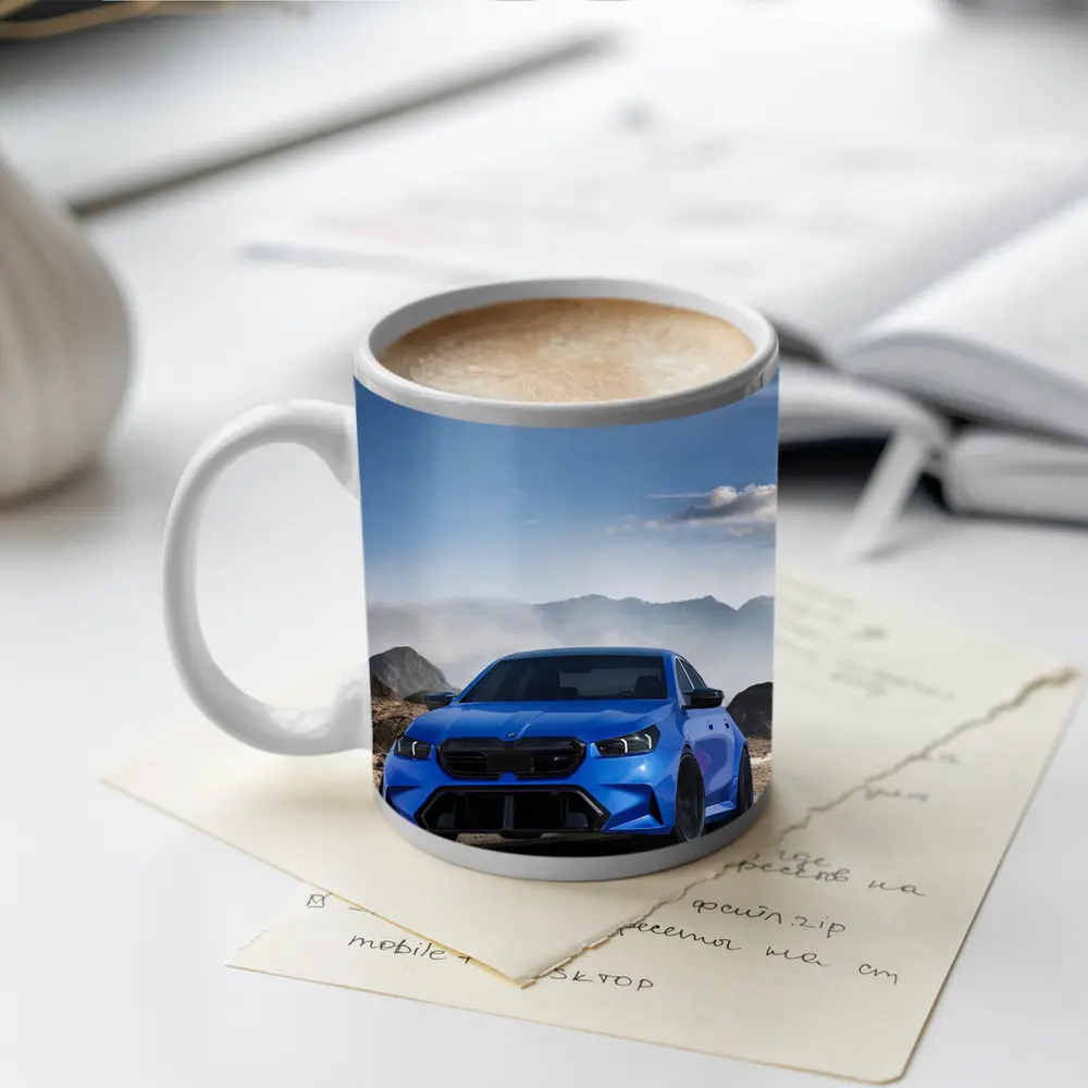 BMW M5 Blue Widebody Mountain Road Art – Mugs