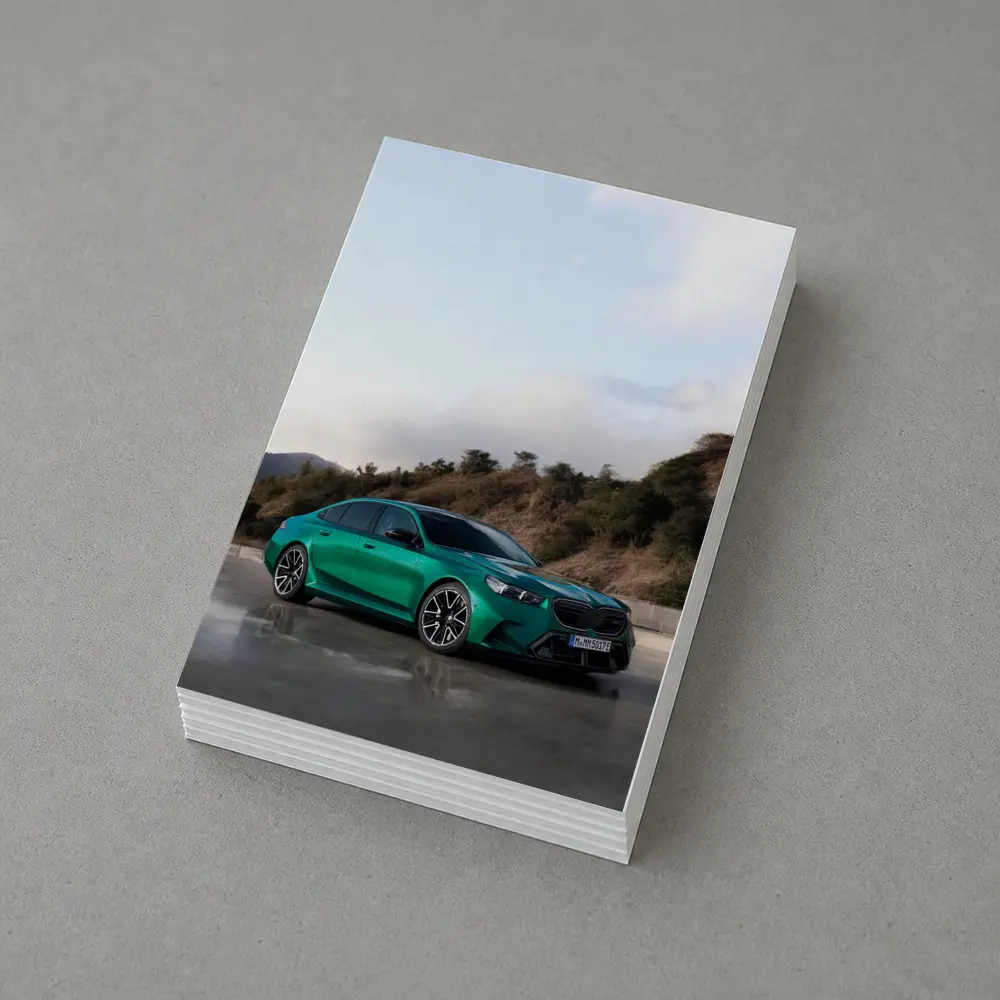BMW M5 Green Sedan Hillside Setting – Postcards