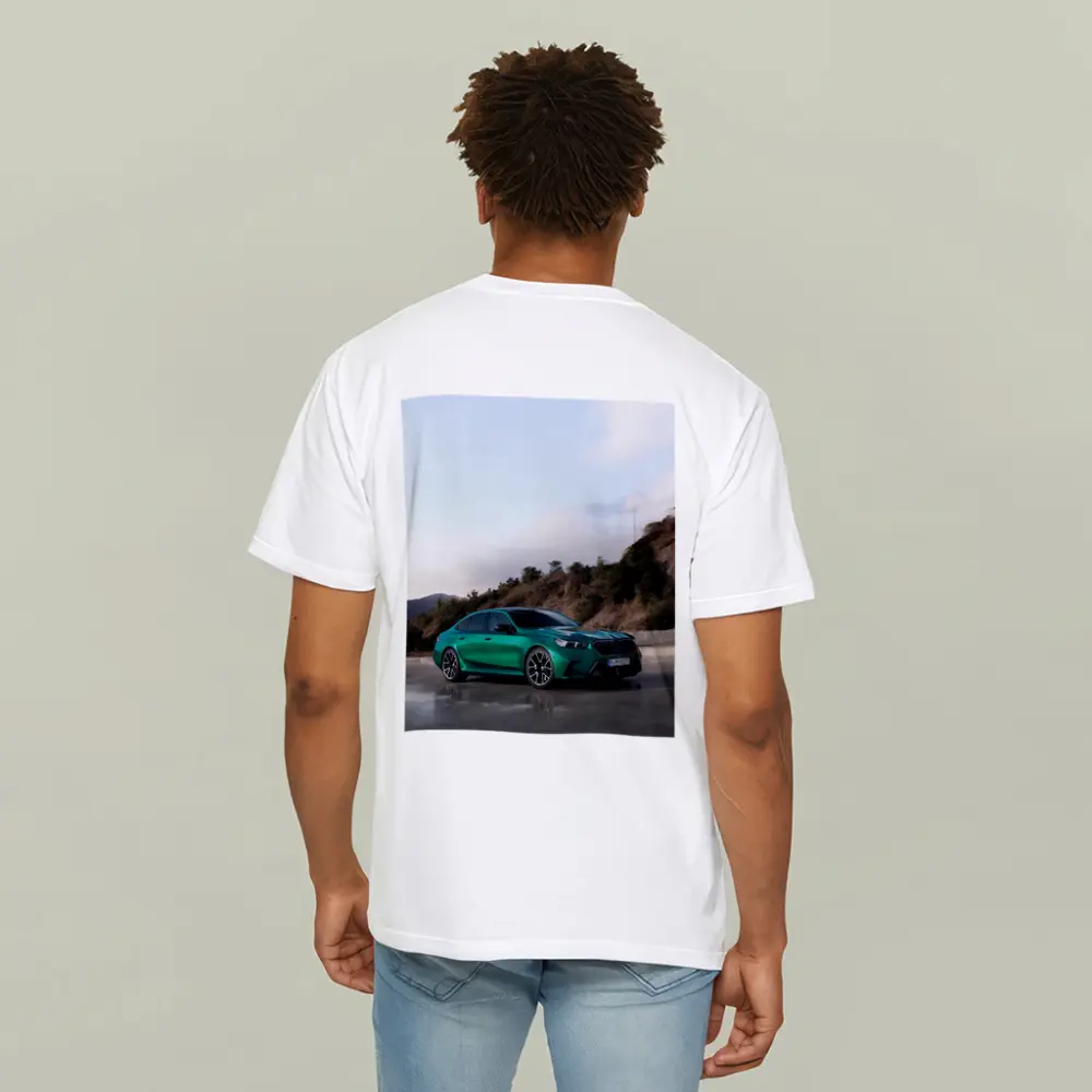 BMW M5 Green Sedan Hillside Setting – T-Shirts