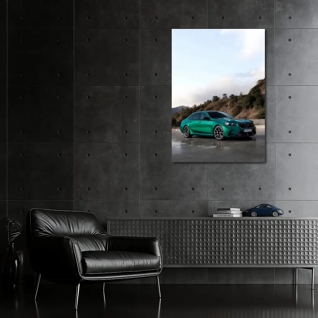 BMW M5 Green Sedan Hillside Setting – Wall Art