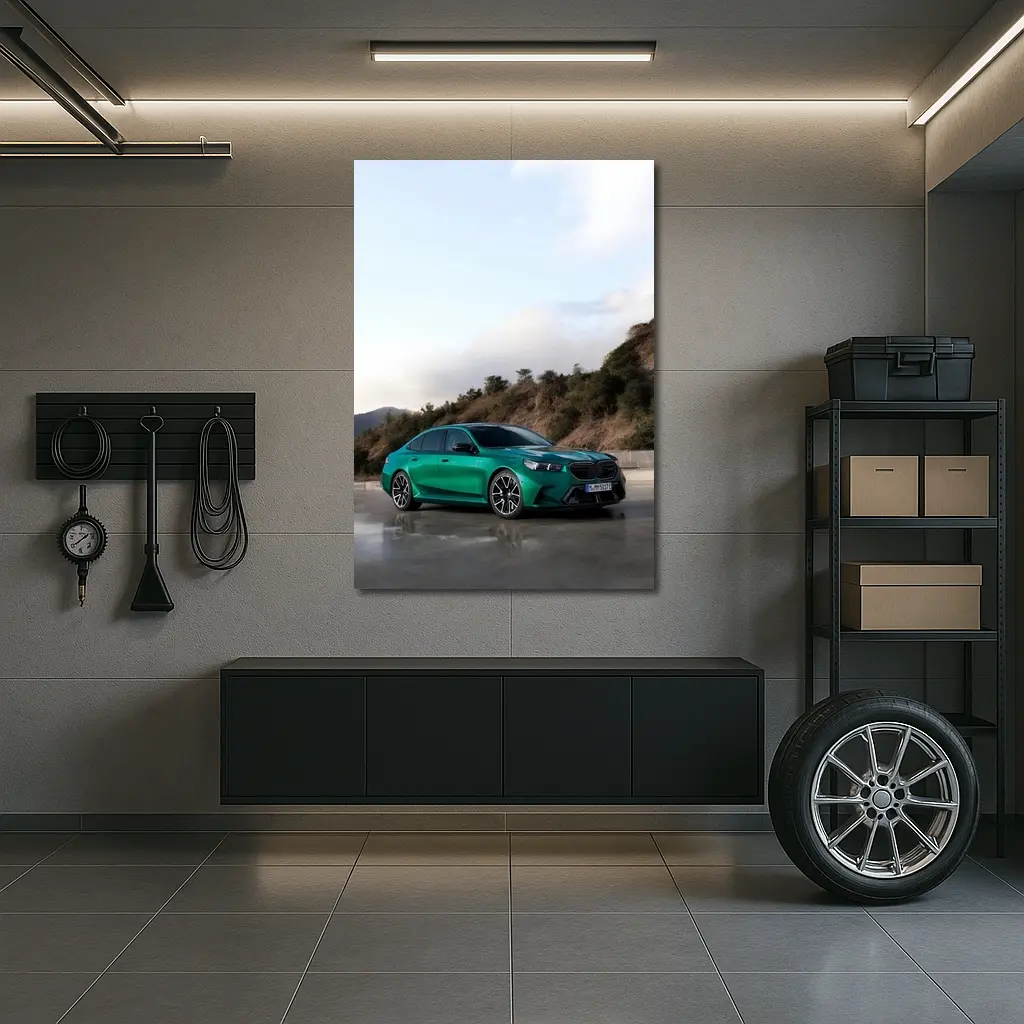 BMW M5 Green Sedan Hillside Setting – Wall Art
