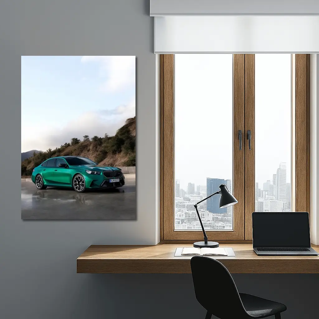 BMW M5 Green Sedan Hillside Setting – Wall Art