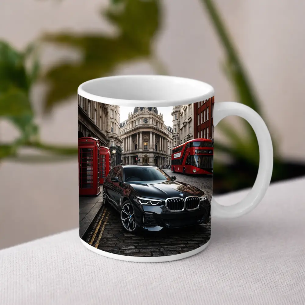 BMW X5 Black on London Cobblestone Street – Mugs