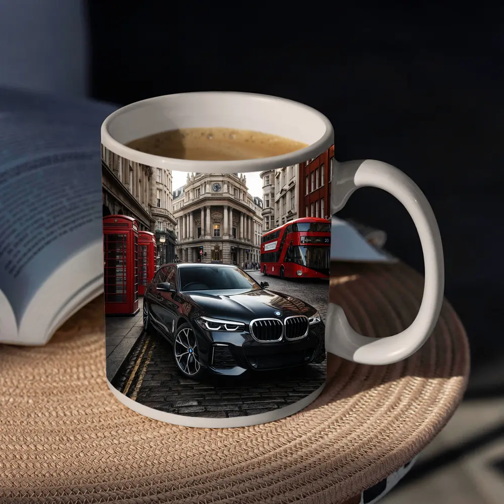BMW X5 Black on London Cobblestone Street – Mugs
