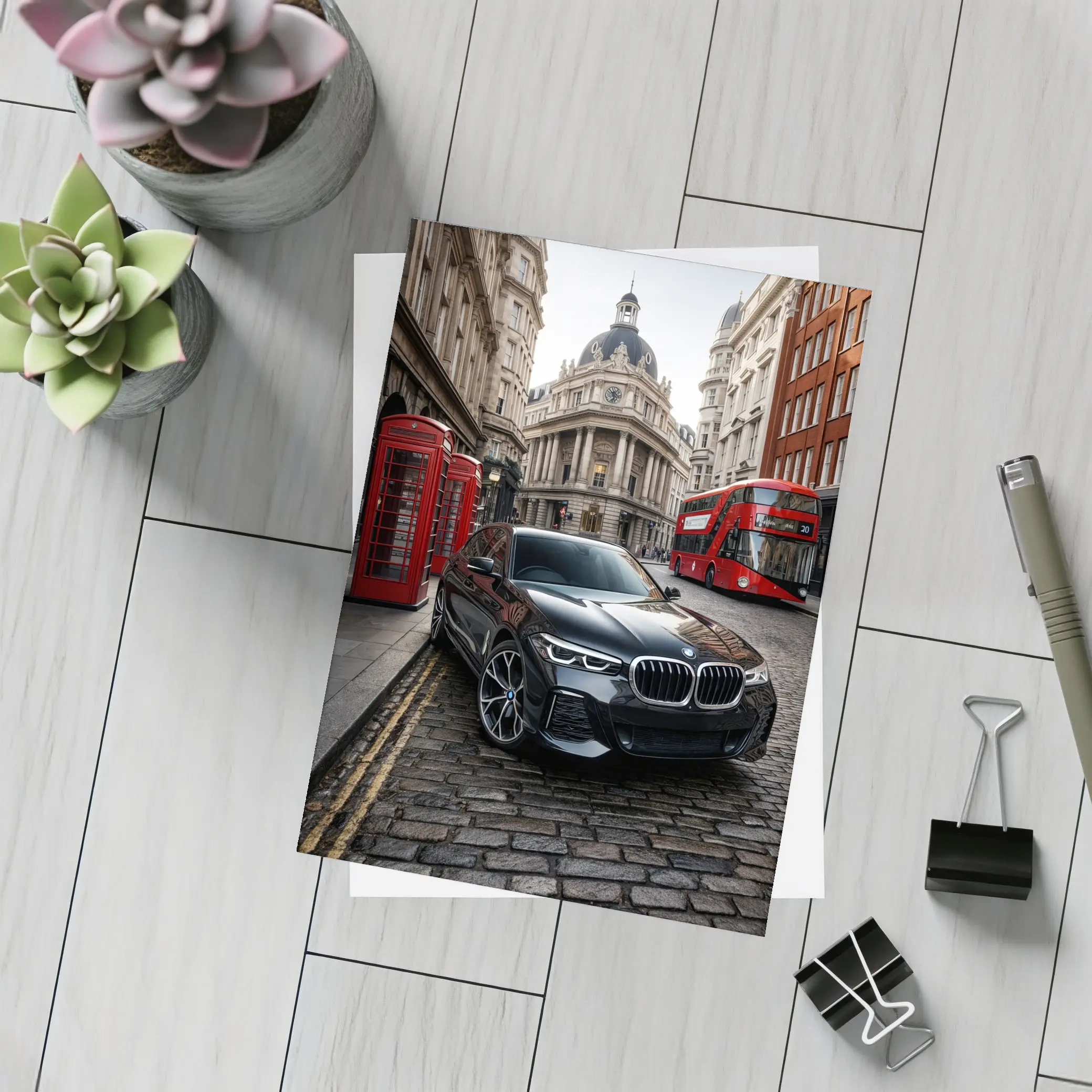 BMW X5 Black on London Cobblestone Street – Postcards