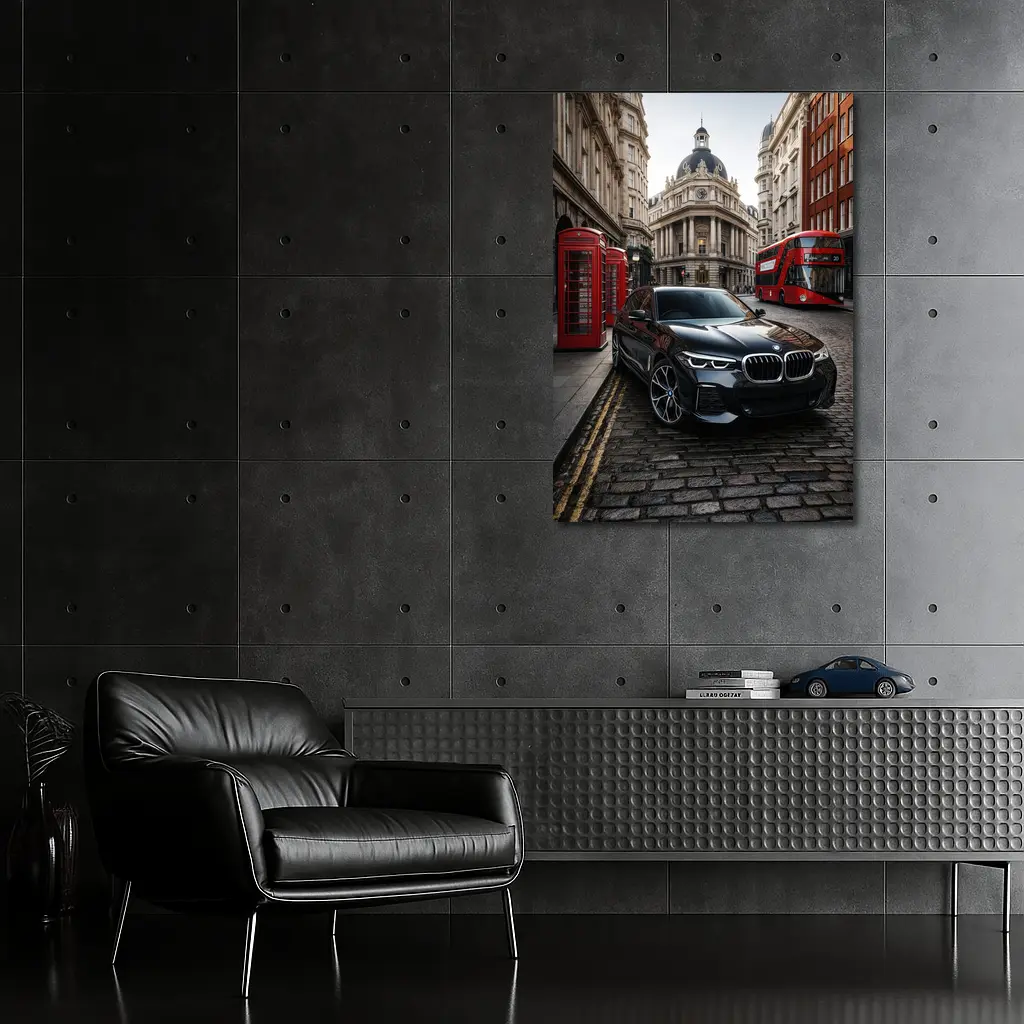 BMW X5 Black on London Cobblestone Street – Wall Art