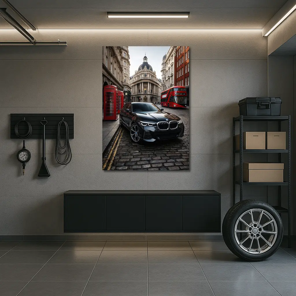 BMW X5 Black on London Cobblestone Street – Wall Art