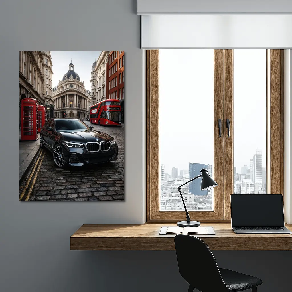 BMW X5 Black on London Cobblestone Street – Wall Art