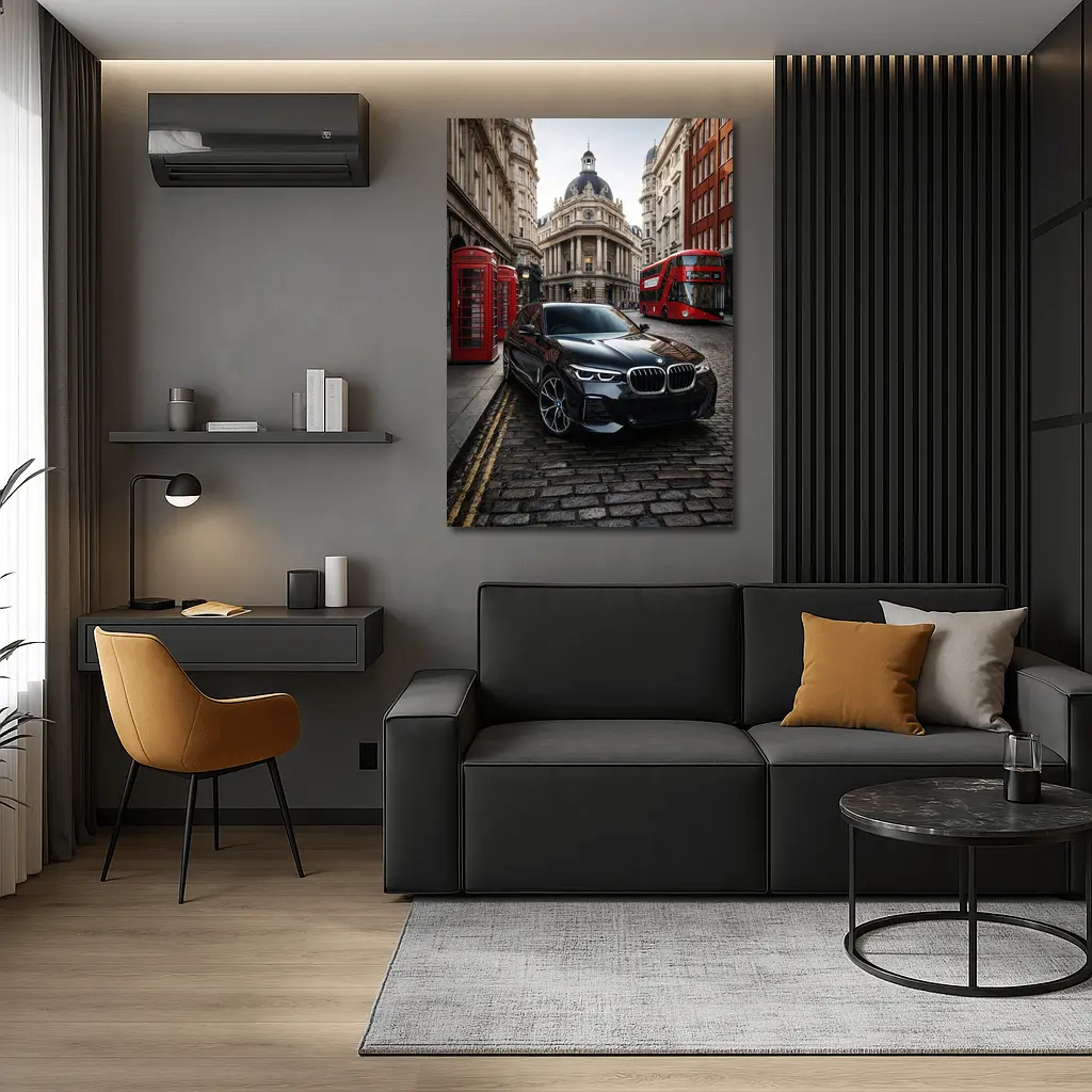 BMW X5 Black on London Cobblestone Street – Wall Art