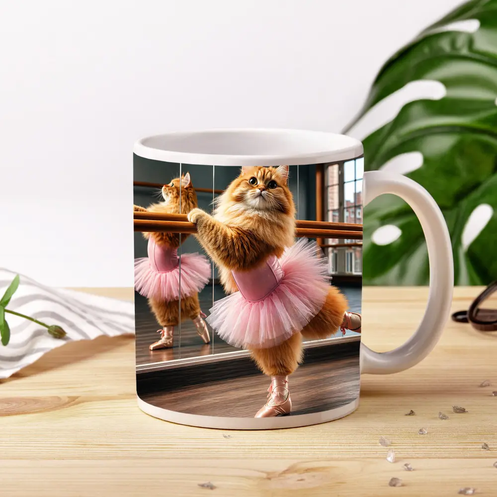 Fluffy Orange Cat Ballet Dancer Studio – Mugs