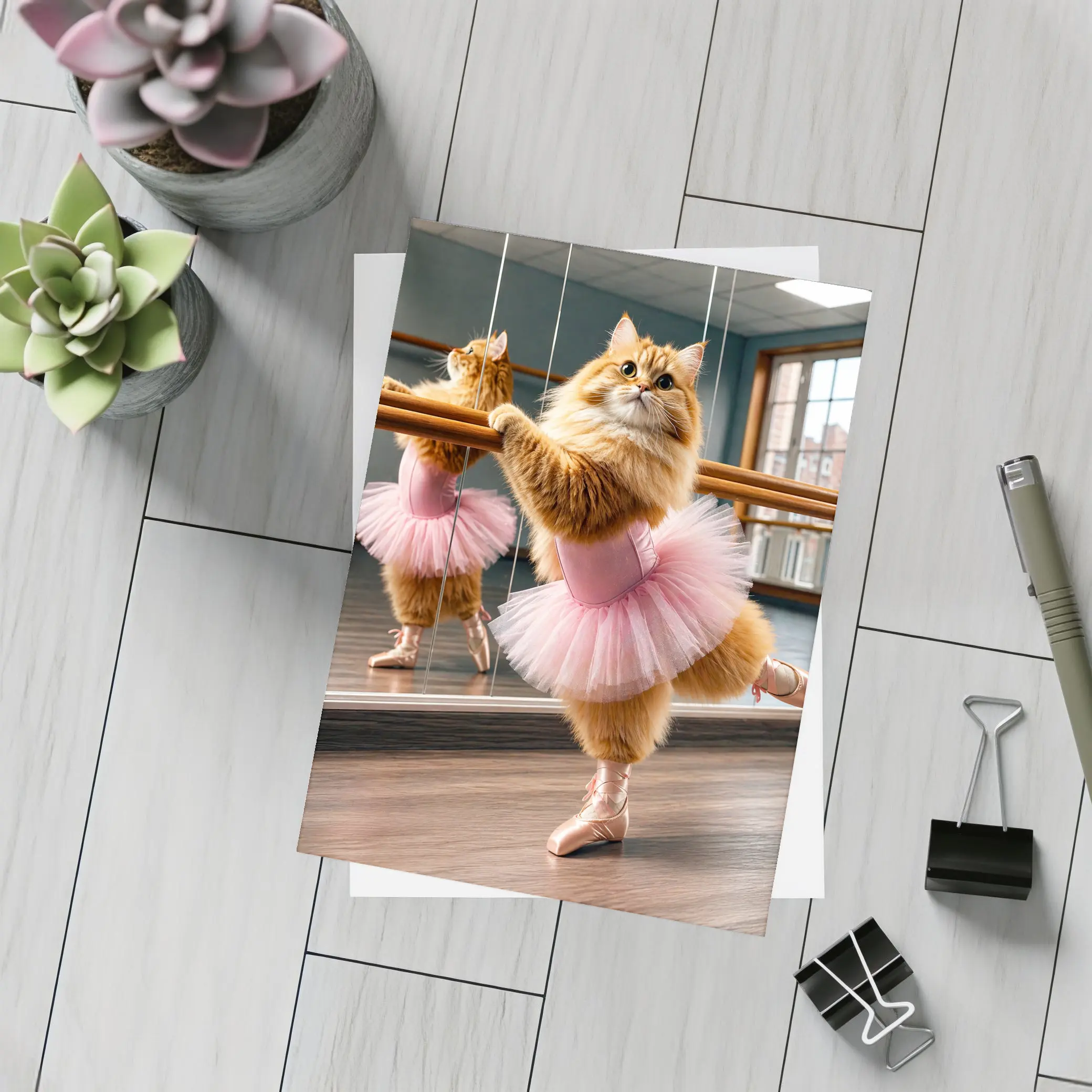 Fluffy Orange Cat Ballet Dancer Studio – Postcards
