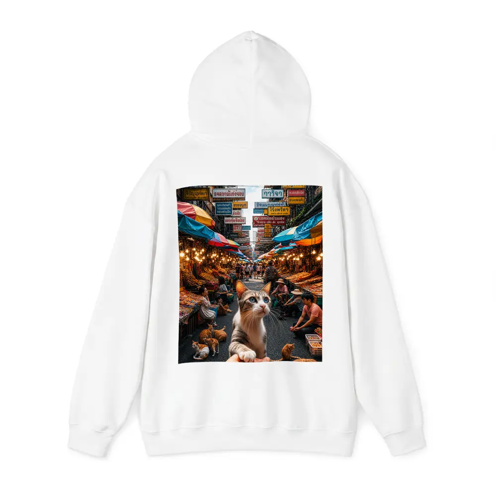 Curious Cat Bangkok Street Market Scene – Hoodies
