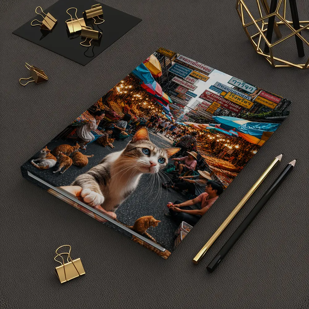 Curious Cat Bangkok Street Market Scene – Notebooks
