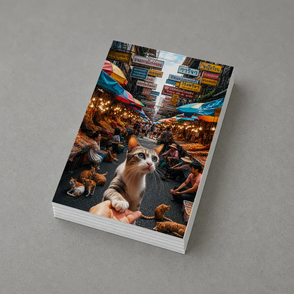 Curious Cat Bangkok Street Market Scene – Postcards