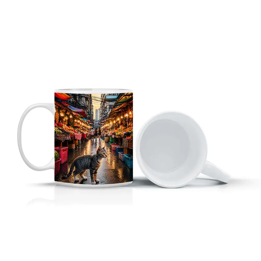 Tabby Cat Bangkok Street Market Sunset – Mugs