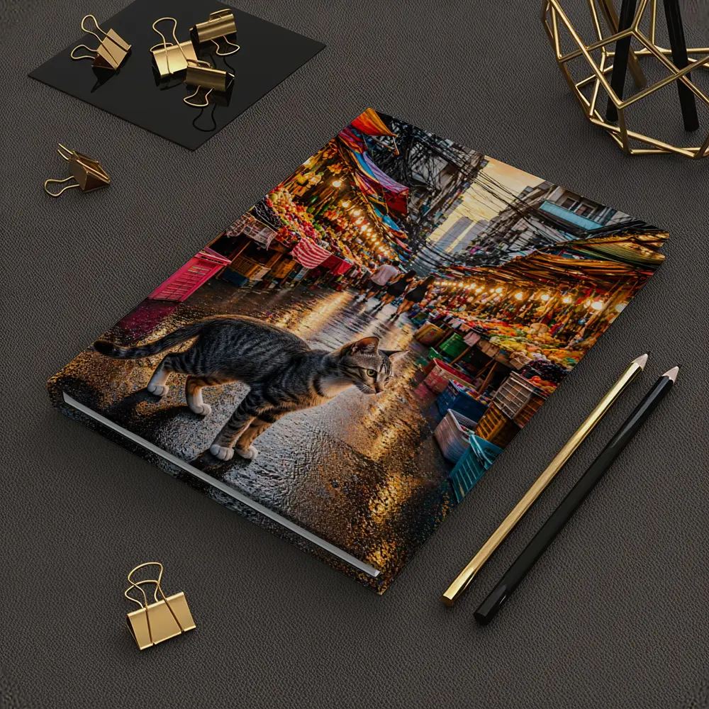 Tabby Cat Bangkok Street Market Sunset – Notebooks