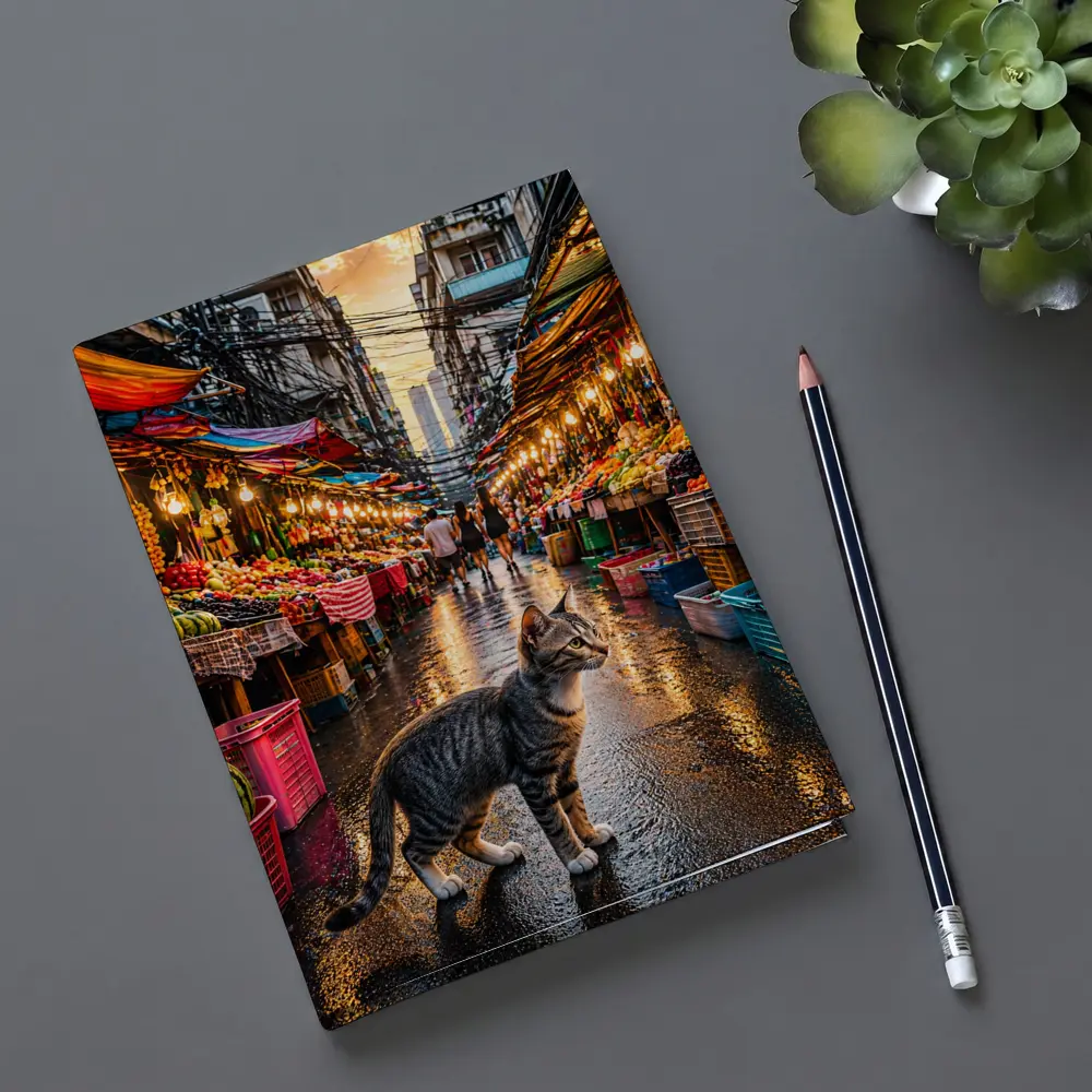 Tabby Cat Bangkok Street Market Sunset – Notebooks