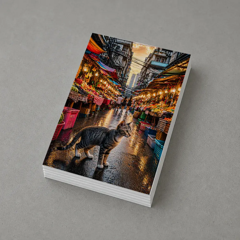 Tabby Cat Bangkok Street Market Sunset – Postcards
