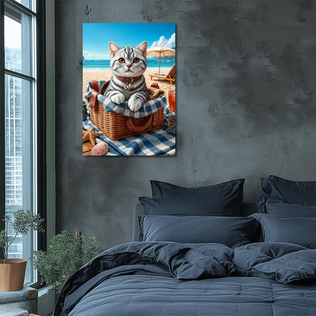 American Shorthair Kitten Beach Picnic Basket – Wall Art