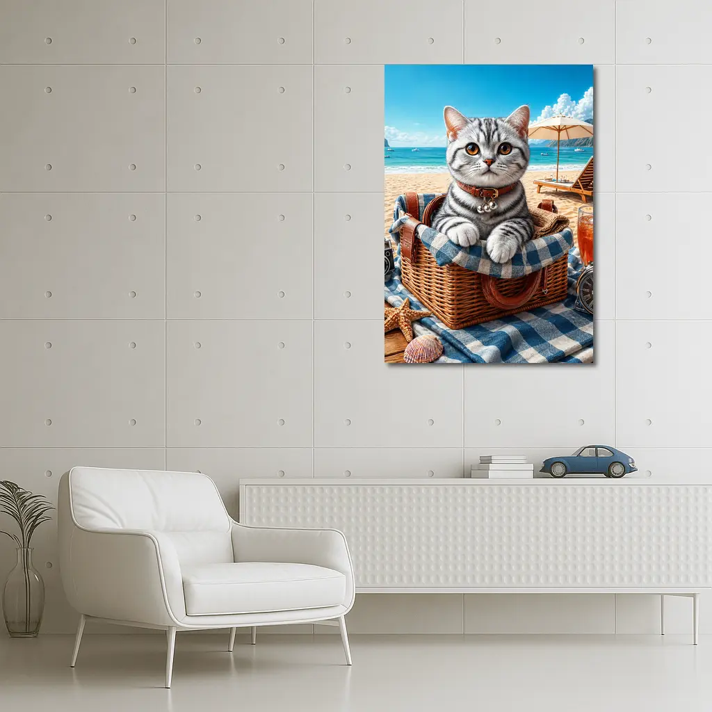 American Shorthair Kitten Beach Picnic Basket – Wall Art