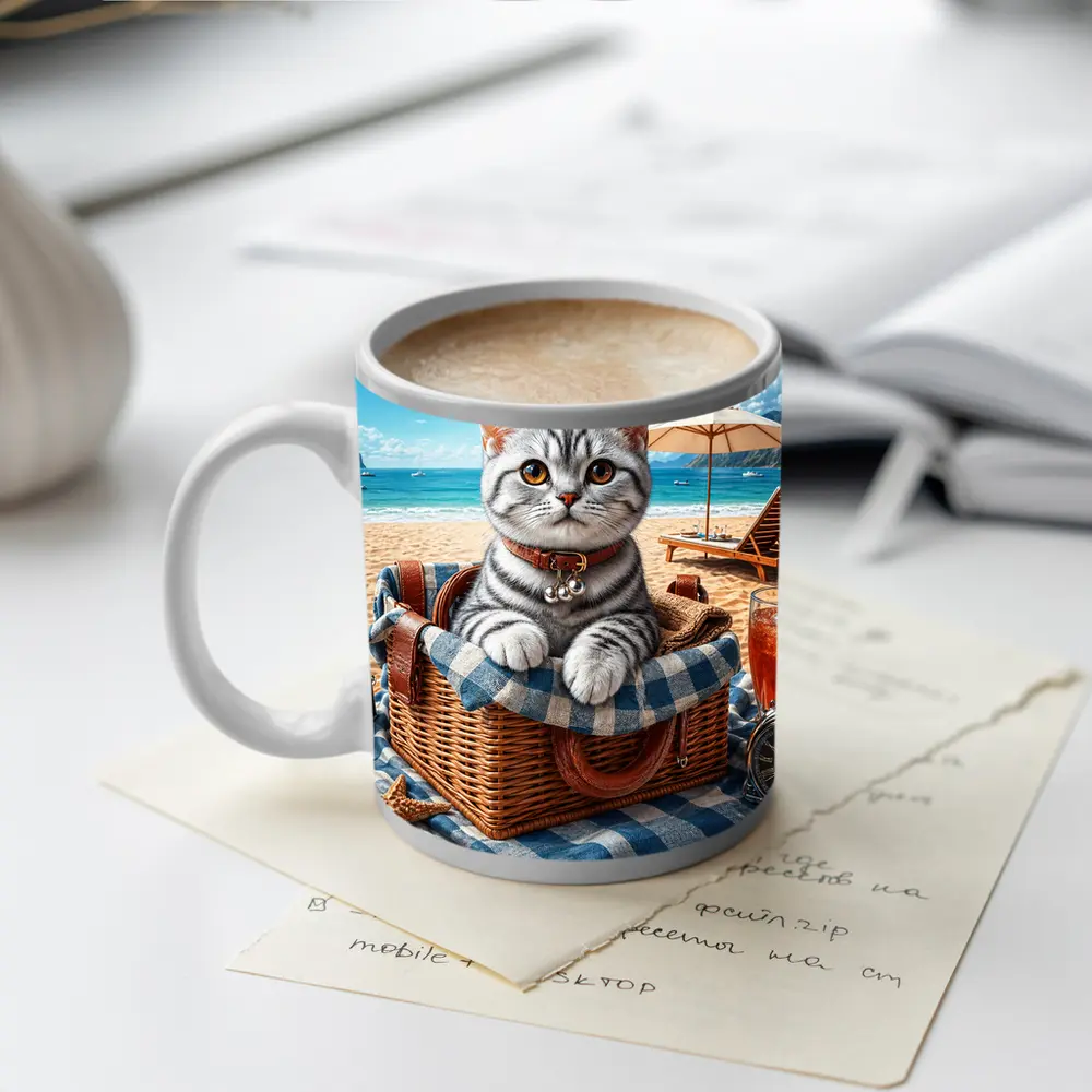 American Shorthair Kitten Beach Picnic Basket – Mugs