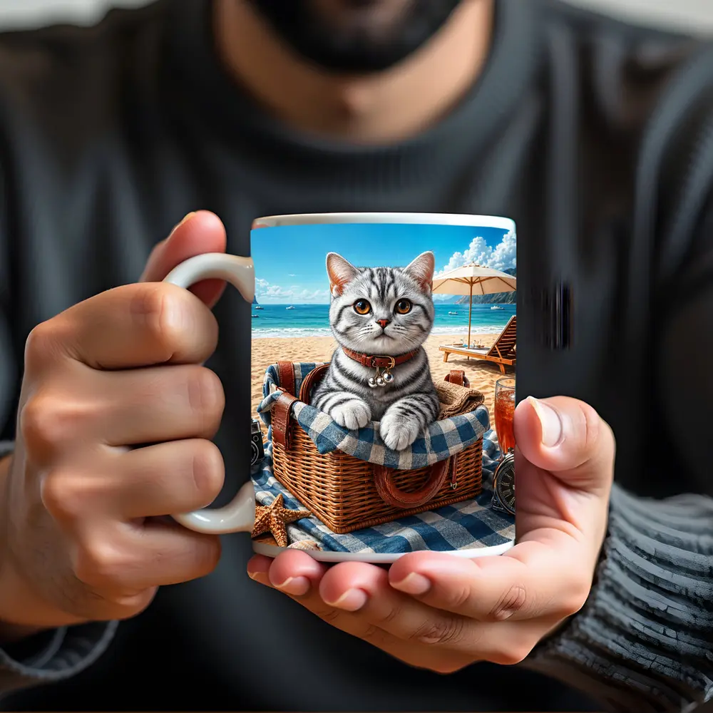American Shorthair Kitten Beach Picnic Basket – Mugs