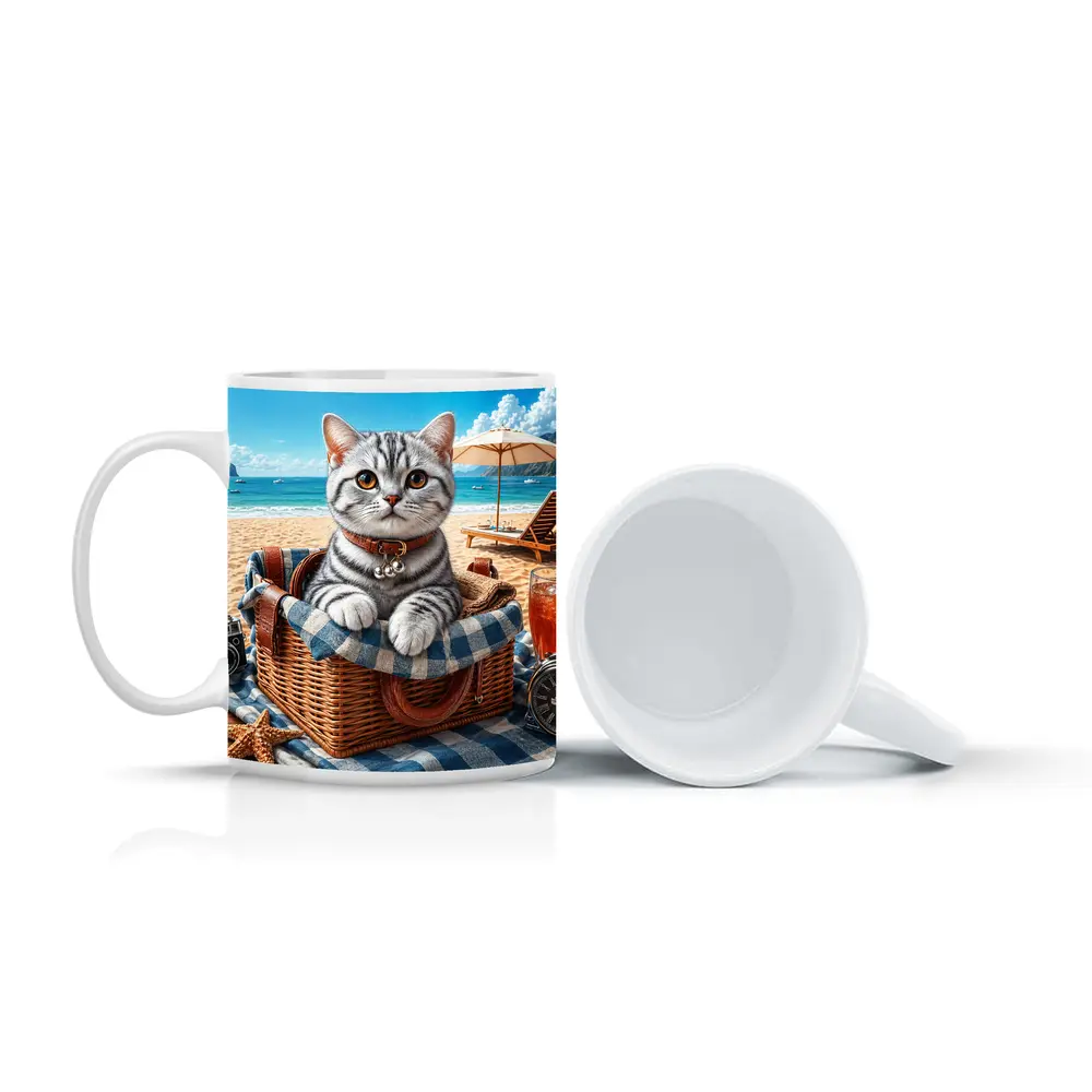 American Shorthair Kitten Beach Picnic Basket – Mugs