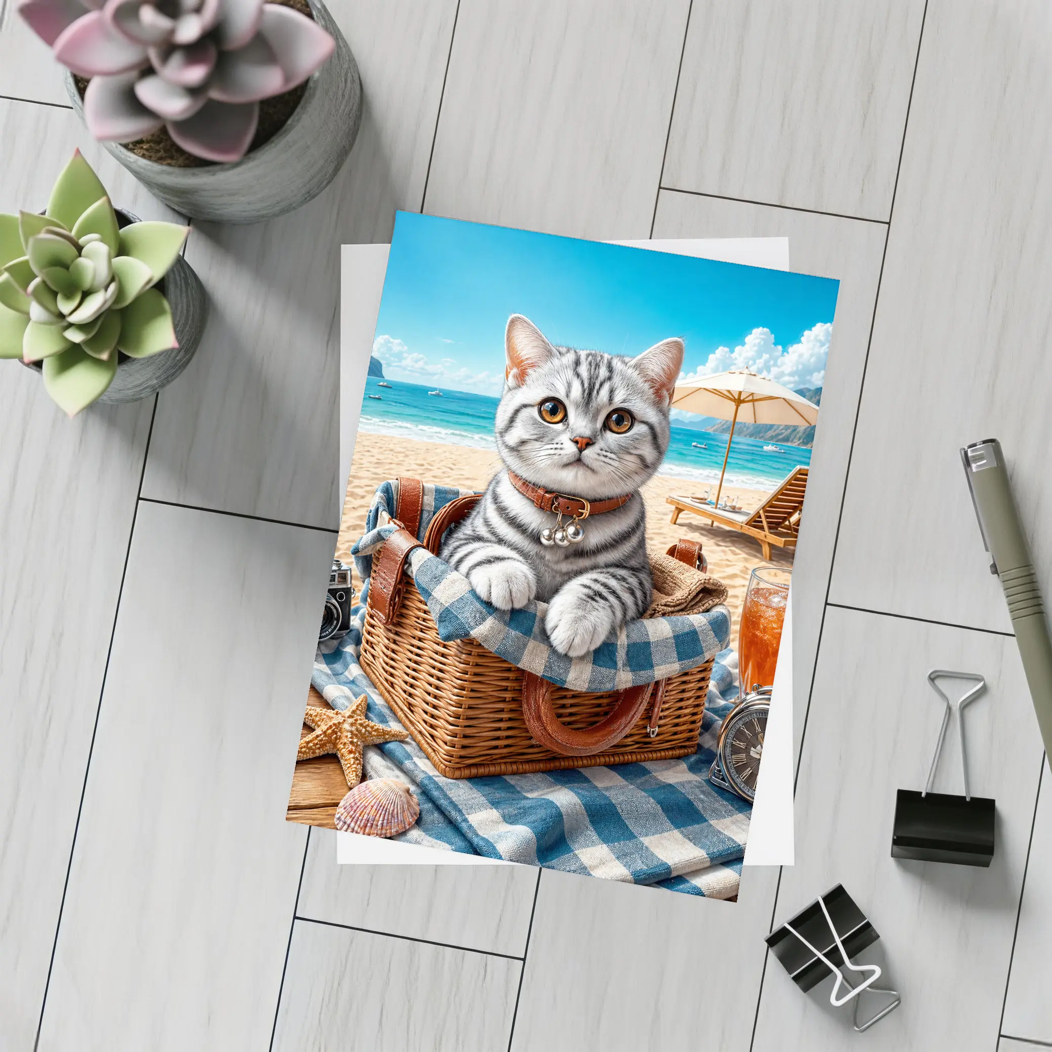 American Shorthair Kitten Beach Picnic Basket – Postcards