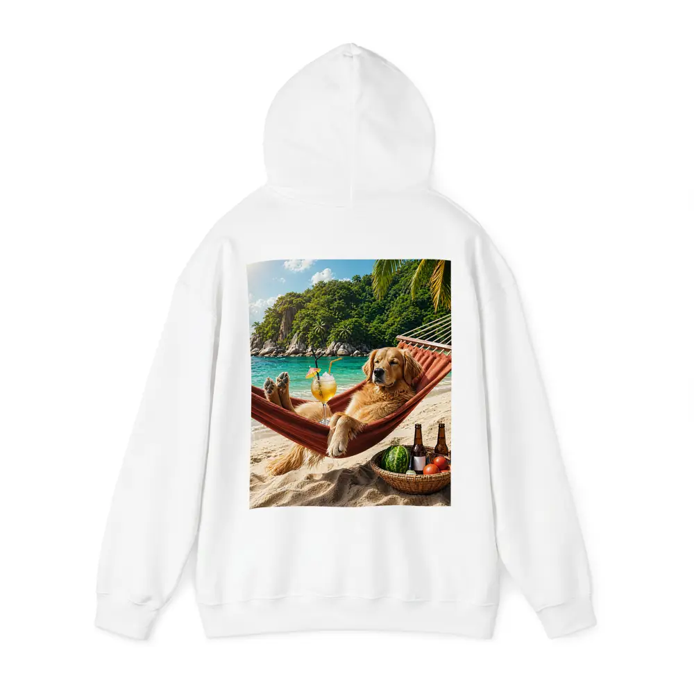 Golden Retriever Relaxing on Beach Hammock – Hoodies