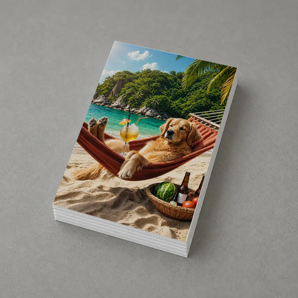 Golden Retriever Relaxing on Beach Hammock – Postcards